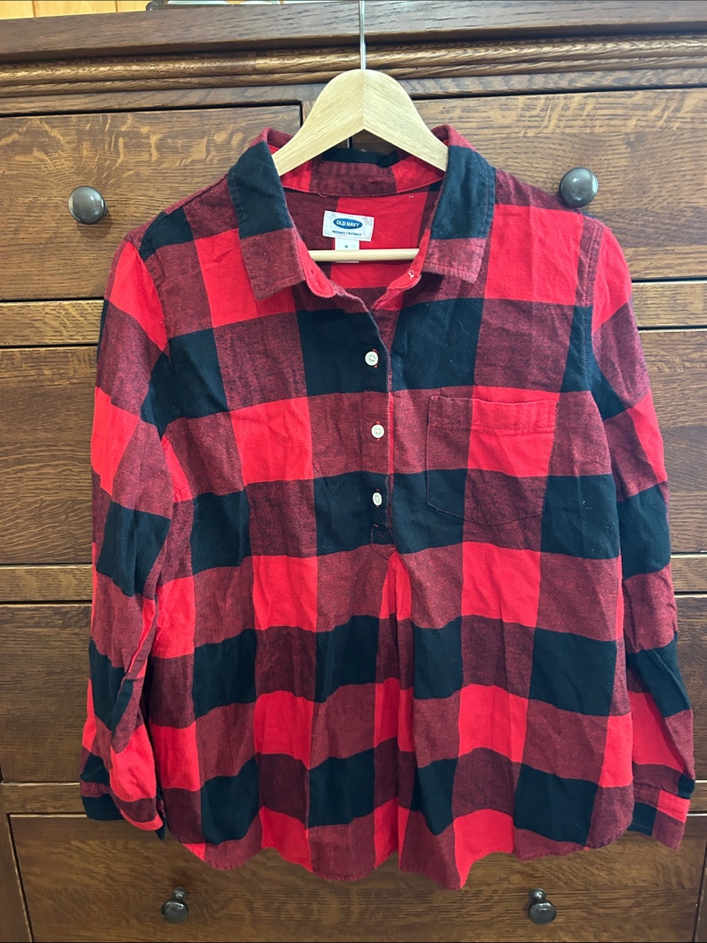 Old Navy Red and Black Buffalo Plaid Maternity Shirt